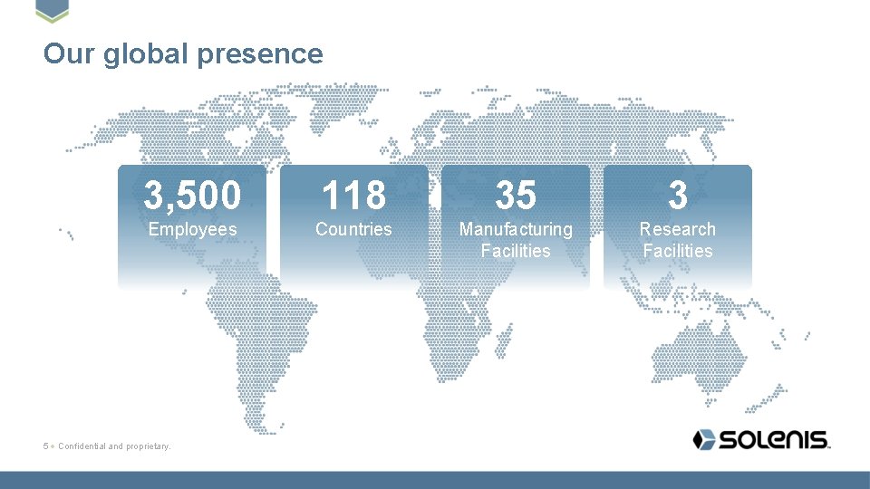 Our global presence 3, 500 118 35 3 Employees Countries Manufacturing Facilities Research Facilities