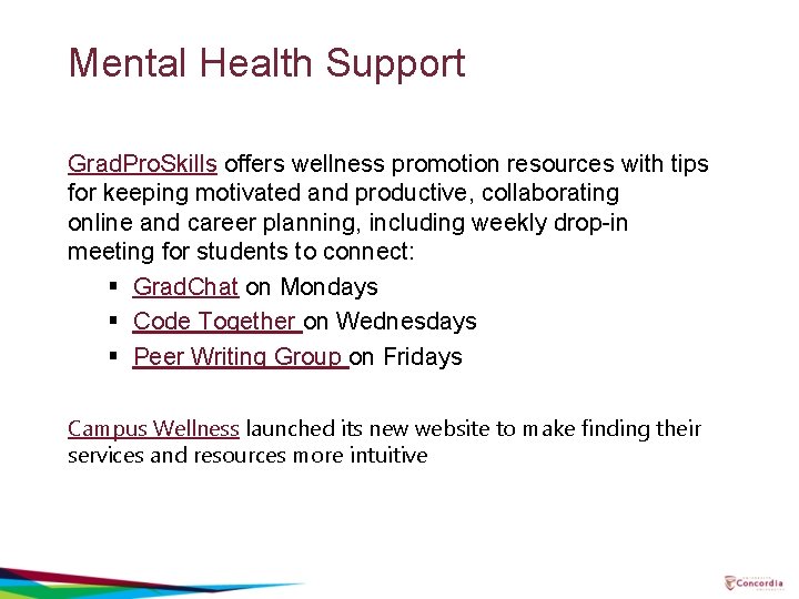 Mental Health Support Grad. Pro. Skills offers wellness promotion resources with tips for keeping