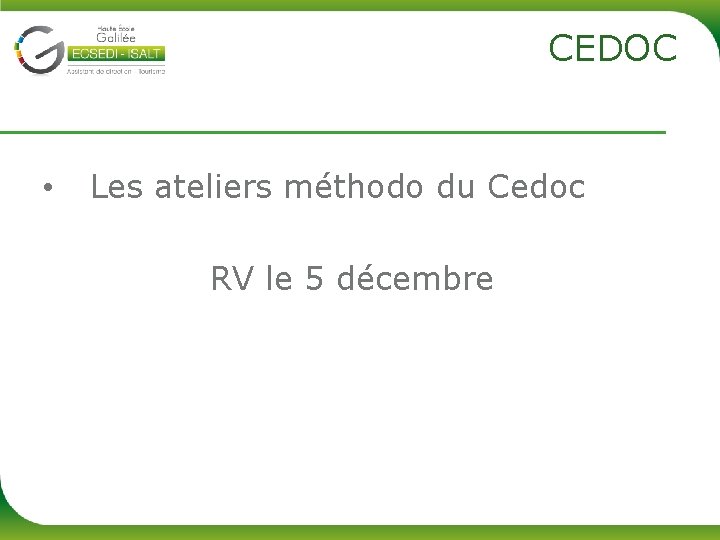 CEDOC • Les ateliers méthodo du Cedoc RV le 5 décembre 