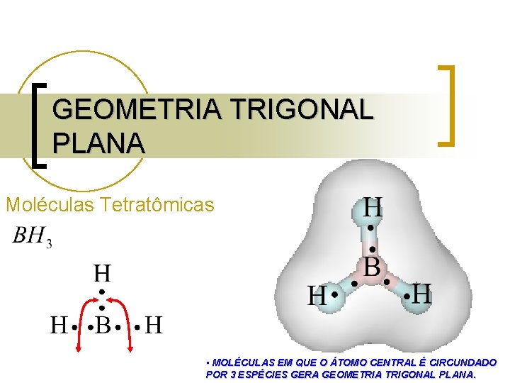 GEOMETRIA TRIGONAL PLANA Moléculas Tetratômicas • MOLÉCULAS EM QUE O ÁTOMO CENTRAL É CIRCUNDADO