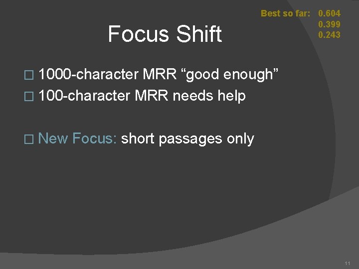 Focus Shift Best so far: 0. 604 0. 399 0. 243 � 1000 -character