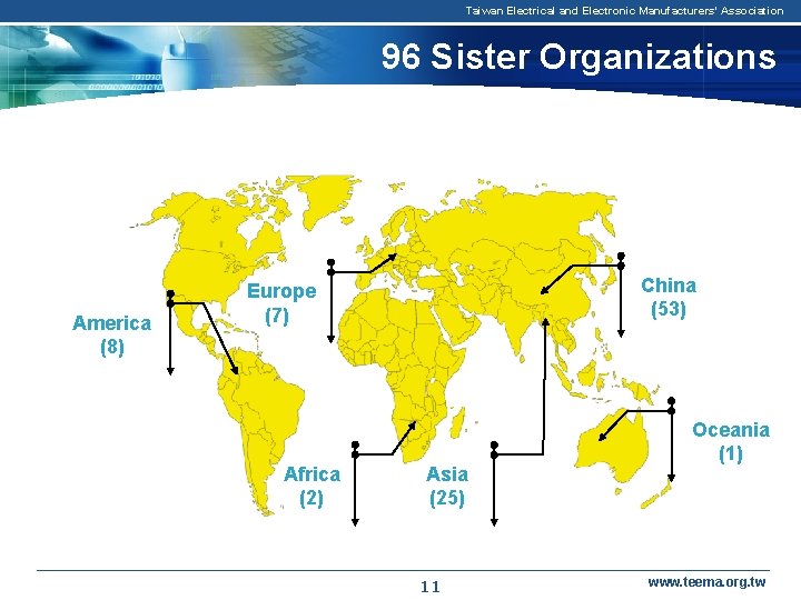 Taiwan Electrical and Electronic Manufacturers' Association 96 Sister Organizations America (8) China (53) Europe