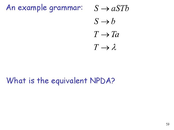 An example grammar: What is the equivalent NPDA? 59 