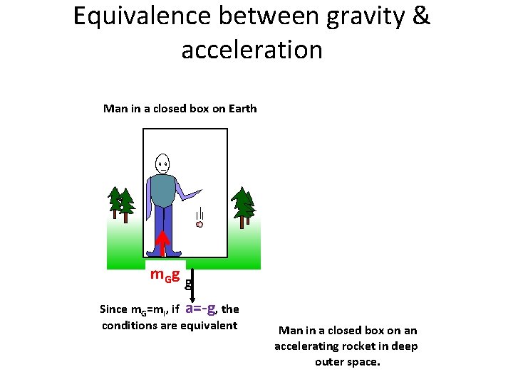 Equivalence between gravity & acceleration a Man in a closed box on Earth m