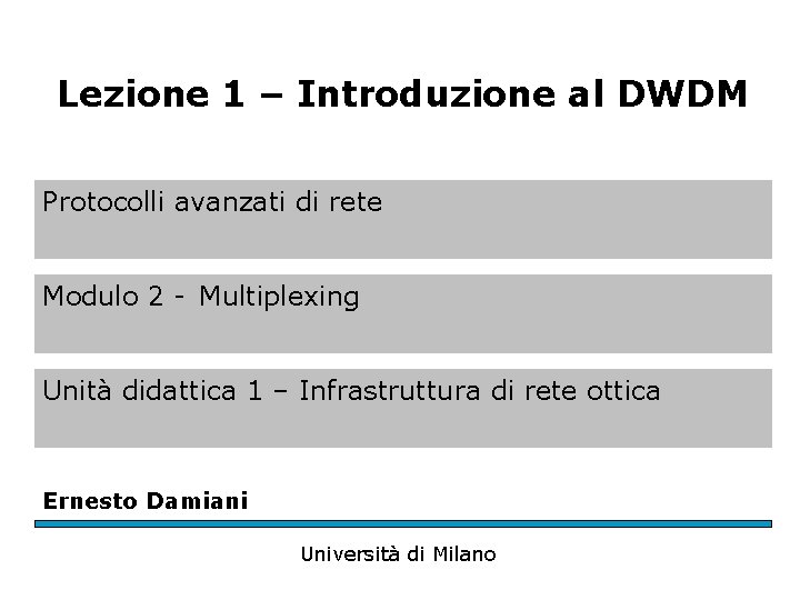 Lezione 1 – Introduzione al DWDM Protocolli avanzati di rete Modulo 2 - Multiplexing