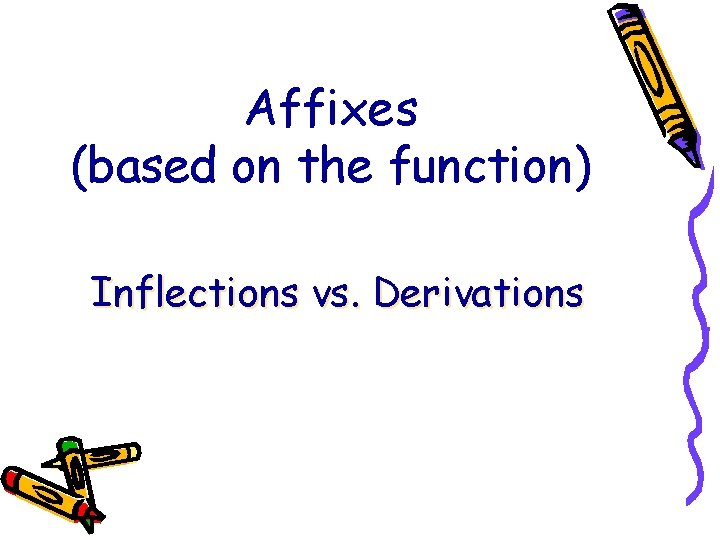 Affixes (based on the function) Inflections vs. Derivations 