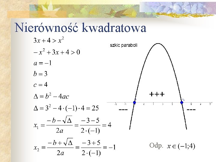 Nierówność kwadratowa Odp. 