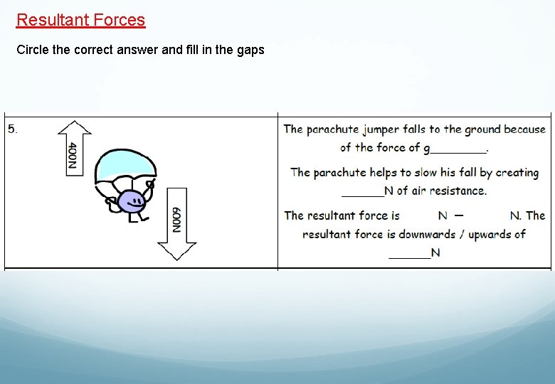 Resultant Forces Circle the correct answer and fill in the gaps 