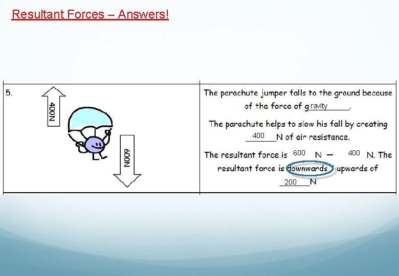Resultant Forces – Answers! ravity 400 600 200 400 