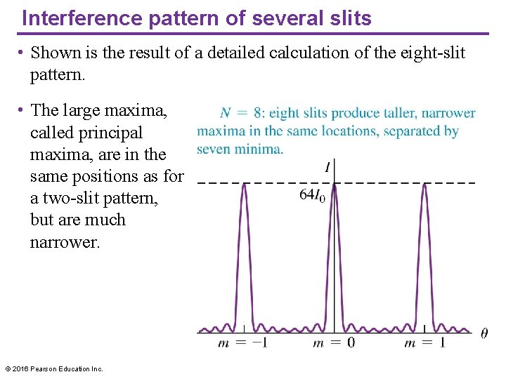 Interference pattern of several slits • Shown is the result of a detailed calculation