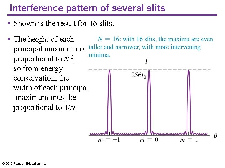 Interference pattern of several slits • Shown is the result for 16 slits. •