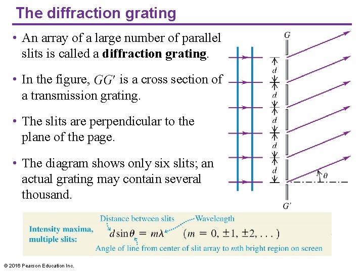 The diffraction grating • An array of a large number of parallel slits is