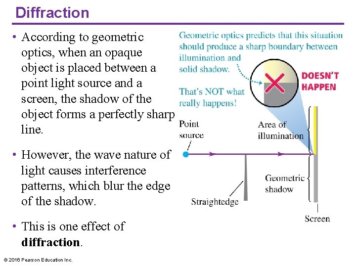 Diffraction • According to geometric optics, when an opaque object is placed between a