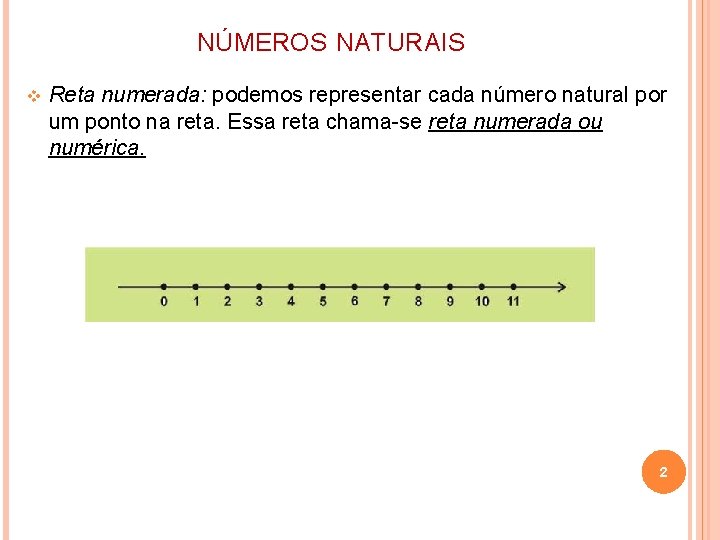 NÚMEROS NATURAIS v Reta numerada: podemos representar cada número natural por um ponto na