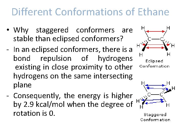 Different Conformations of Ethane • Why staggered conformers are stable than eclipsed conformers? -