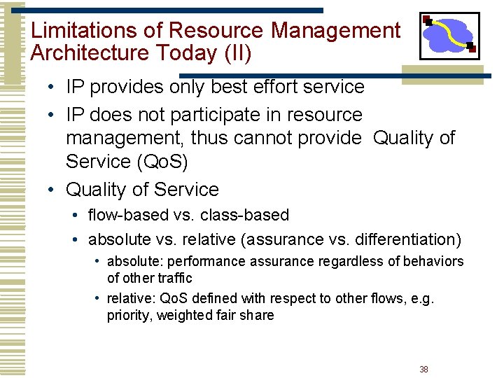 Limitations of Resource Management Architecture Today (II) • IP provides only best effort service Limitations of Resource Management Architecture Today (II) • IP provides only best effort service