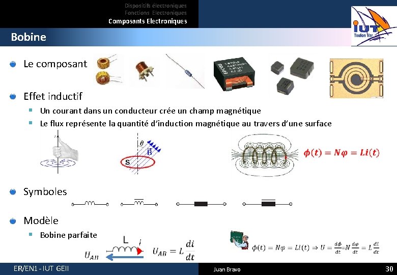 Dispositifs électroniques Fonctions Electroniques Composants Electroniques Bobine Le composant Effet inductif § Un courant