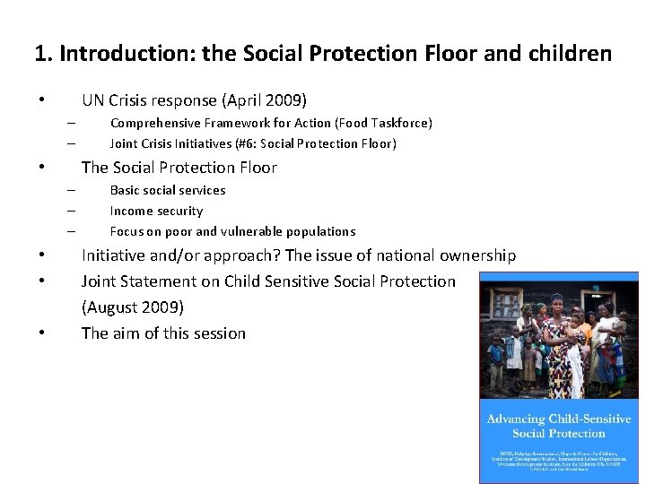 1. Introduction: the Social Protection Floor and children UN Crisis response (April 2009) •