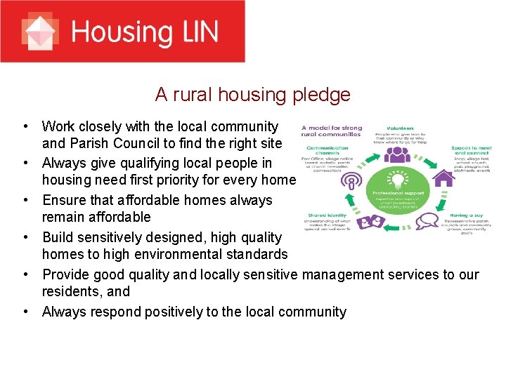 A rural housing pledge • Work closely with the local community and Parish Council