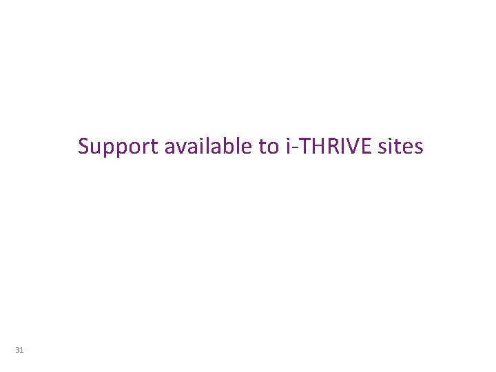 Support available to i-THRIVE sites 31 Support available to i-THRIVE sites 31