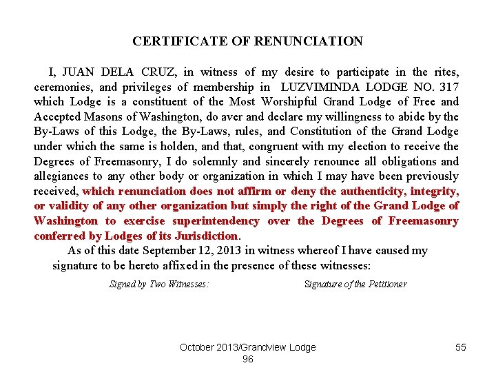 CERTIFICATE OF RENUNCIATION I, JUAN DELA CRUZ, in witness of my desire to participate