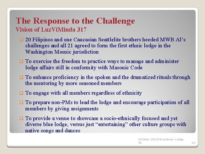 The Response to the Challenge Vision of Luz. Vi. Minda 317 q 20 Filipinos