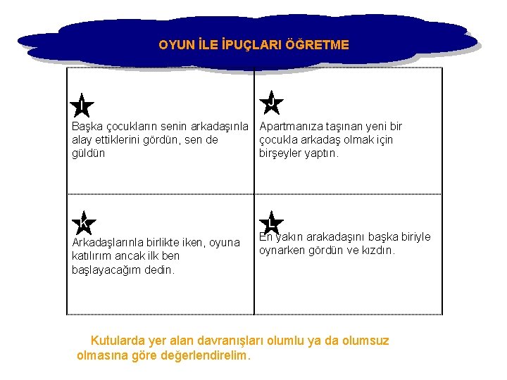 OYUN İLE İPUÇLARI ÖĞRETME I J Başka çocukların senin arkadaşınla Apartmanıza taşınan yeni bir