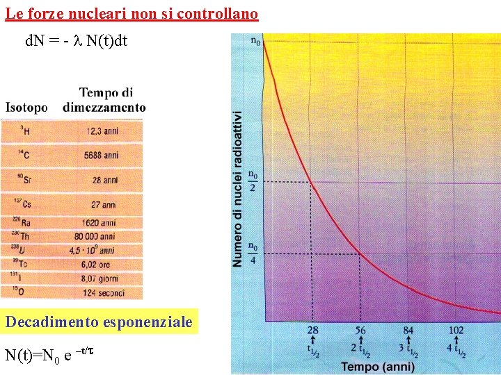 Le forze nucleari non si controllano d. N = - l N(t)dt Decadimento esponenziale