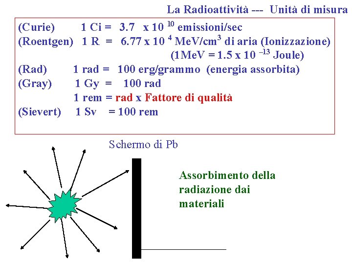 La Radioattività --- Unità di misura (Curie) 1 Ci = 3. 7 x 10