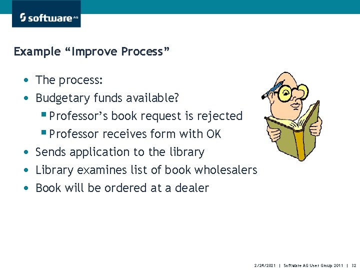 Example “Improve Process” • The process: • Budgetary funds available? § Professor’s book request