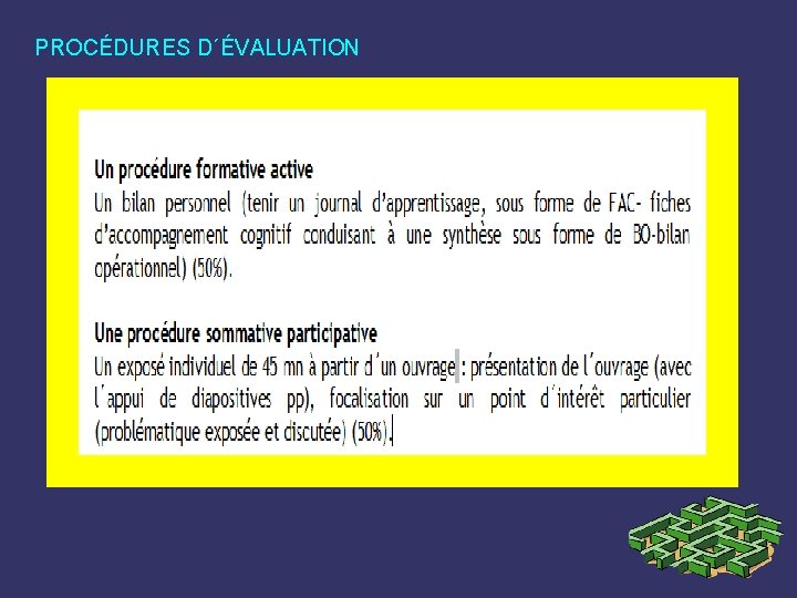 PROCÉDURES D´ÉVALUATION 