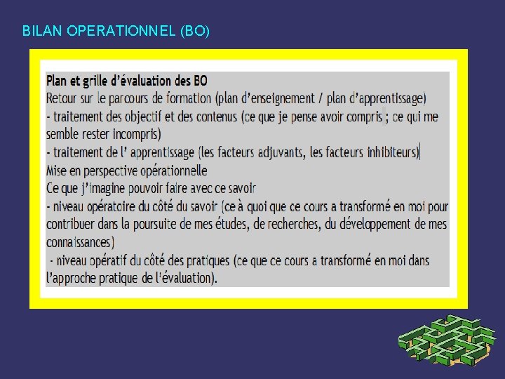 BILAN OPERATIONNEL (BO) 