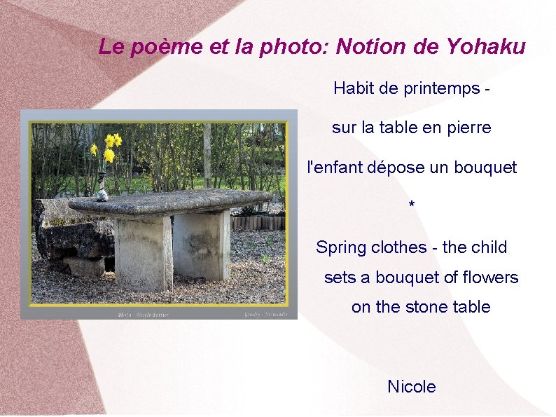 Le poème et la photo: Notion de Yohaku Habit de printemps sur la table
