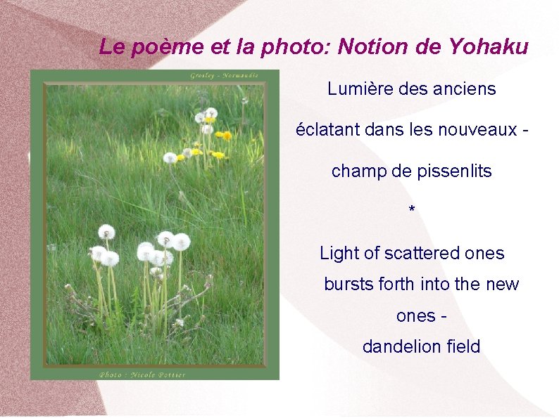 Le poème et la photo: Notion de Yohaku Lumière des anciens éclatant dans les