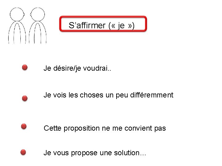 S’affirmer ( « je » ) Je désire/je voudrai. . Je vois les choses