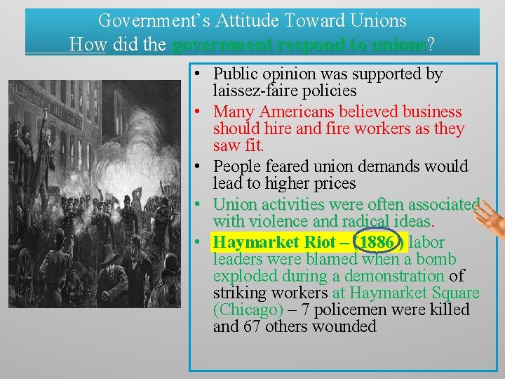 Government’s Attitude Toward Unions How did the government respond to unions? unions • Public