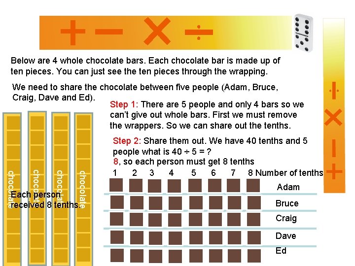 Below are 4 whole chocolate bars. Each chocolate bar is made up of ten