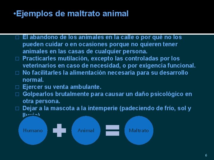  • Ejemplos de maltrato animal � � � El abandono de los animales