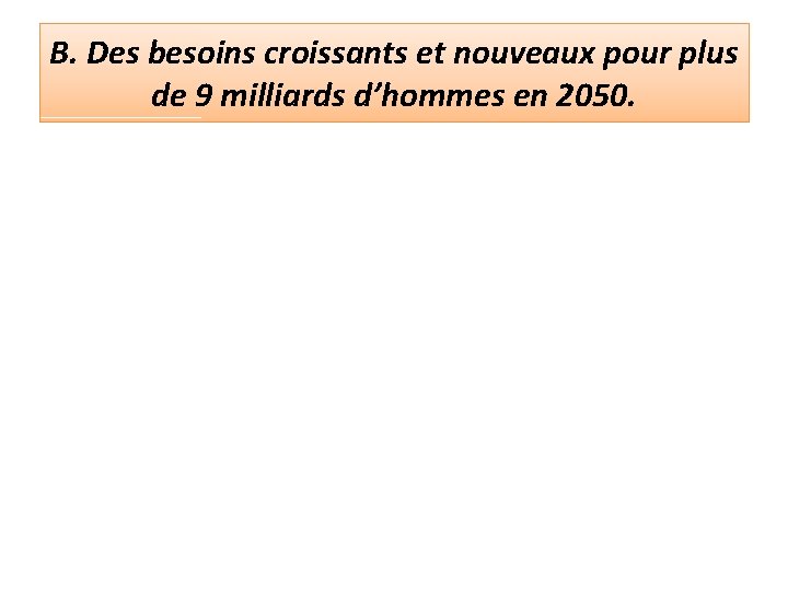 B. Des besoins croissants et nouveaux pour plus de 9 milliards d’hommes en 2050.