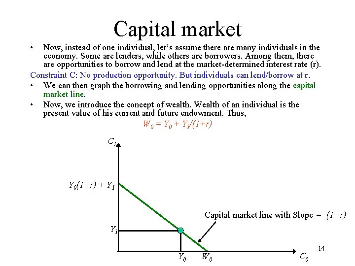 Capital market • Now, instead of one individual, let’s assume there are many individuals