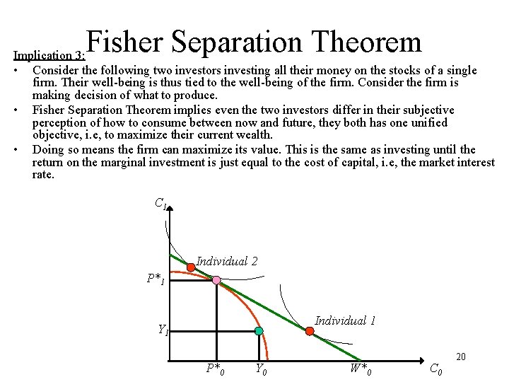 Fisher Separation Theorem Implication 3: • Consider the following two investors investing all their