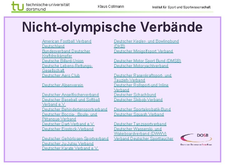 Klaus Collmann Nicht-olympische Verbände American Football Verband Deutschland Bundesverband Deutscher Kraftdreikämpfer Deutsche Billard-Union Deutsche