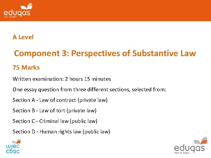 A Level Component 3: Perspectives of Substantive Law 75 Marks Written examination: 2 hours