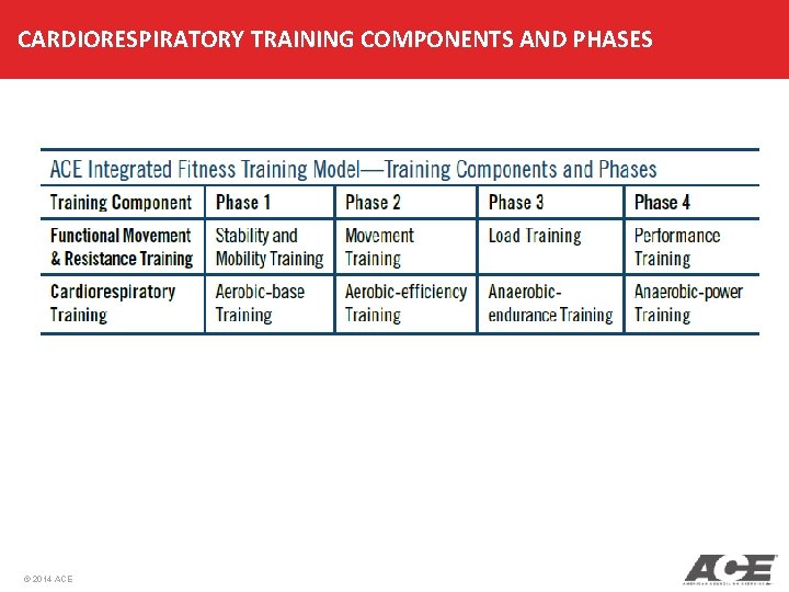 CARDIORESPIRATORY TRAINING COMPONENTS AND PHASES © 2014 ACE 