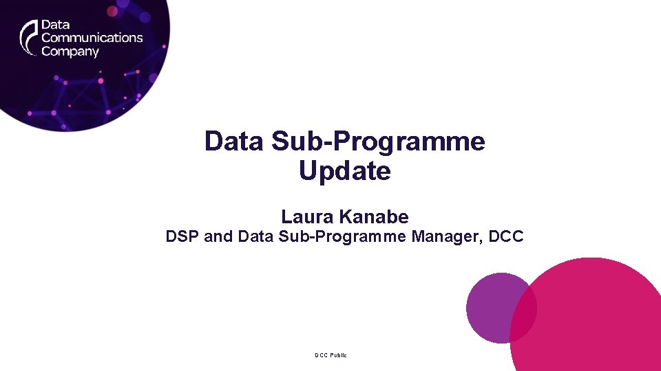 Data Sub-Programme Update Laura Kanabe DSP and Data Sub-Programme Manager, DCC Public 