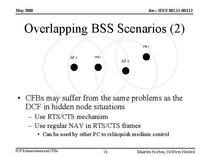 May 2000 doc. : IEEE 802. 11 -00/113 Overlapping BSS Scenarios (2) STA-2 AP-1