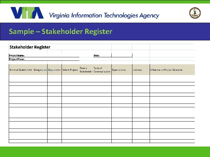 Sample – Stakeholder Register 