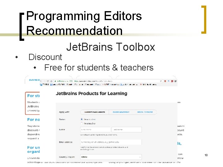 Programming Editors Recommendation Jet. Brains Toolbox • Discount • Free for students & teachers