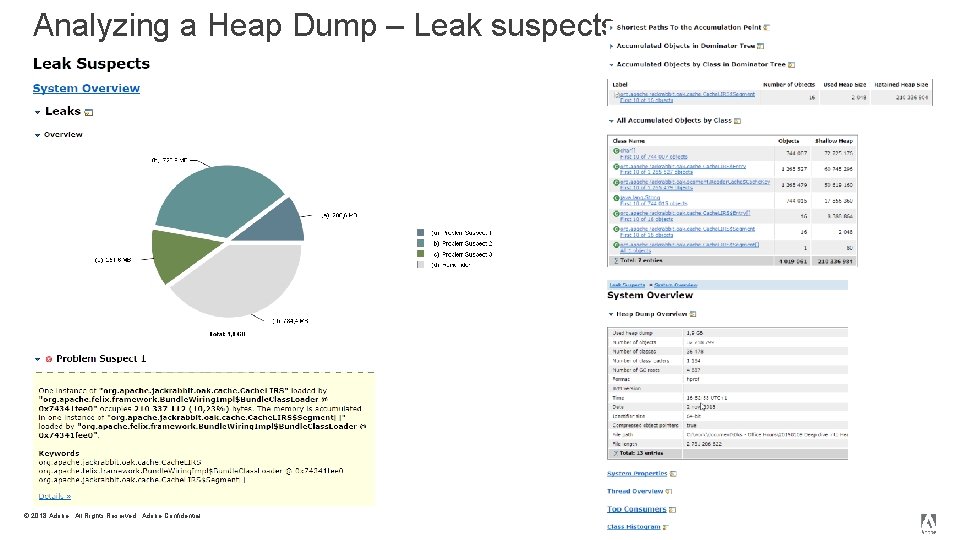 Analyzing a Heap Dump – Leak suspects © 2018 Adobe. All Rights Reserved. Adobe