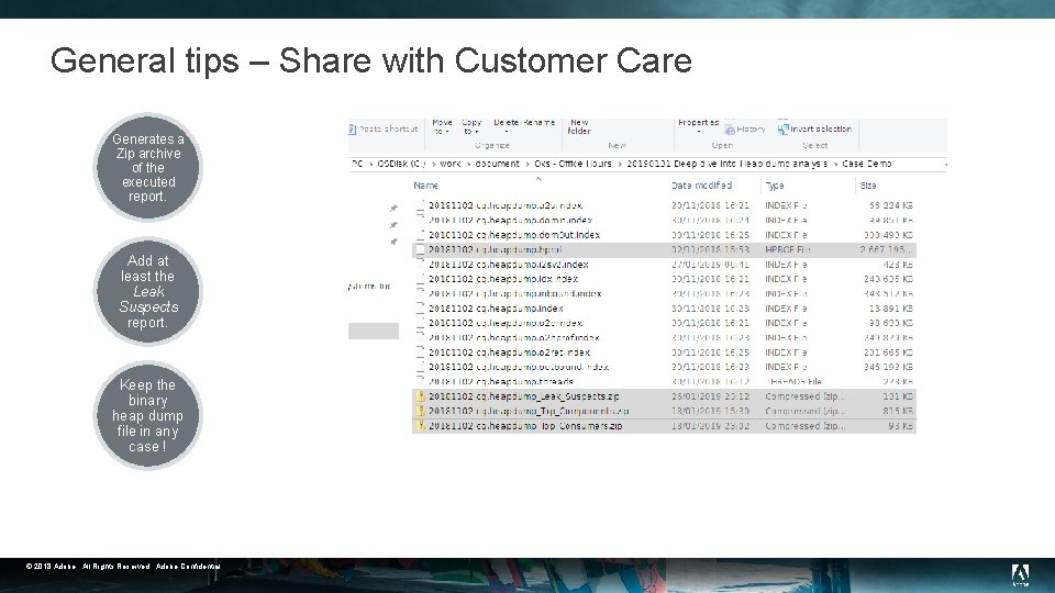 General tips – Share with Customer Care Generates a Zip archive of the executed